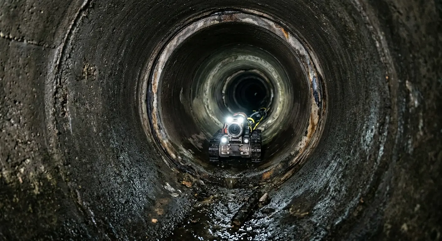 Robotic sewer camera inspecting pipe interior for Drain Snake Service in Exeter
